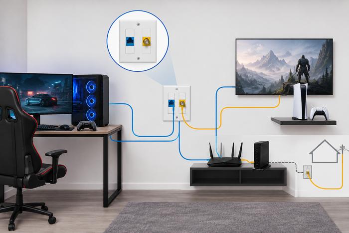 Best Ethernet + Coax Wall Plate Setup for a Gaming Room: Console, PC, Router, and Streaming