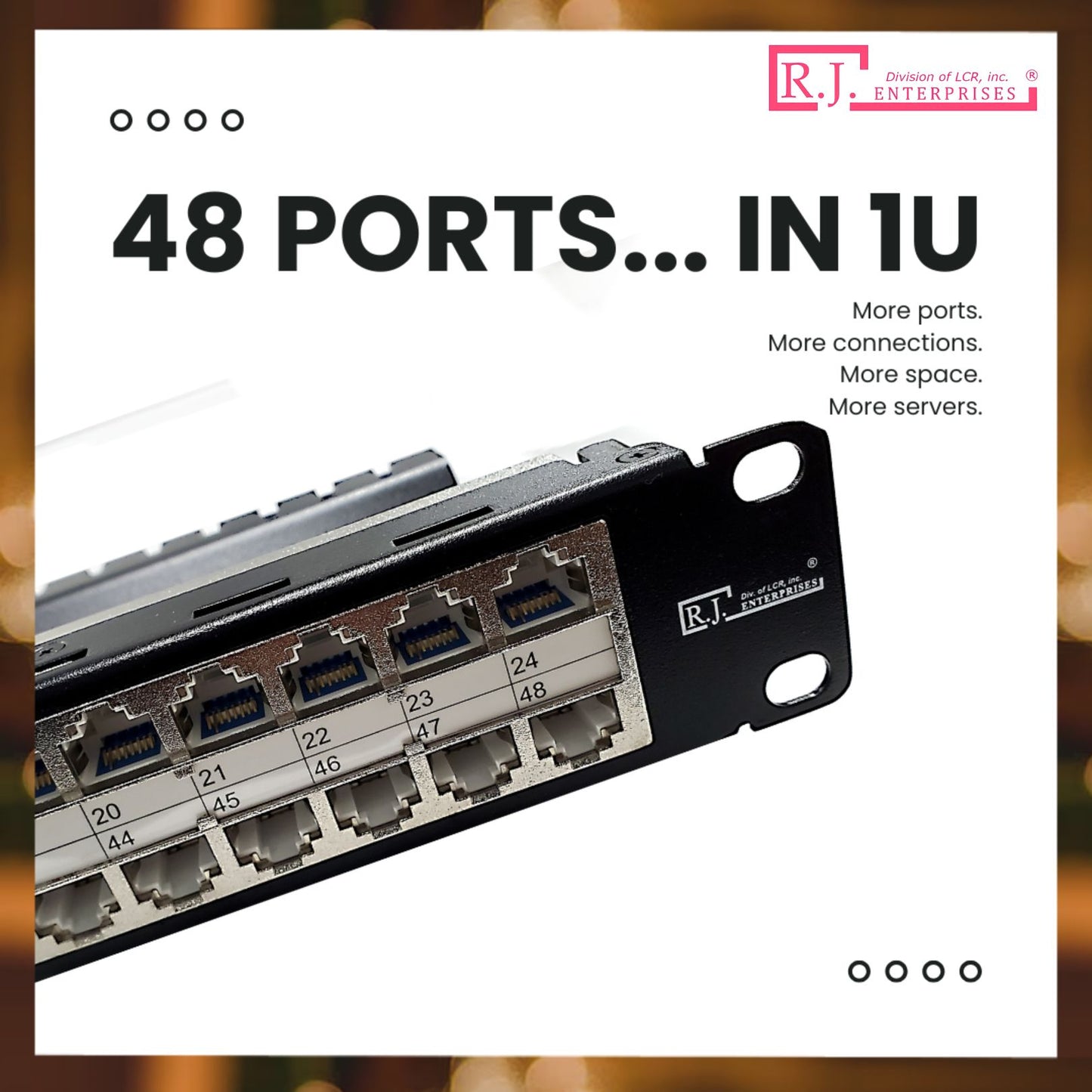 R.J. Enterprises® - HDPP-48S-C6A - Shielded High Density Patch Panel, Tool-less, 48 Port, 1U, Cat6A - R.J. Enterprises