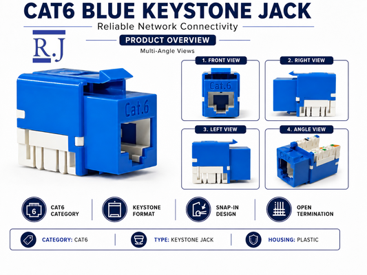 R.J. Enterprises - Cat6 Keystone Jack, Blue (10 Pcs) - R.J. Enterprises