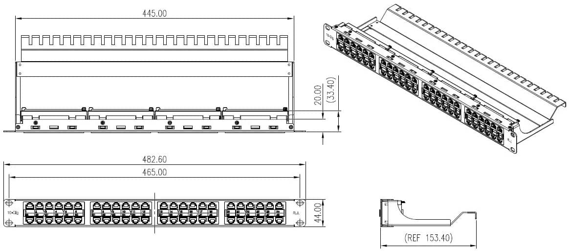 R.J. Enterprises HDPP-48-C6A (High Density Patch Panel) dimensions