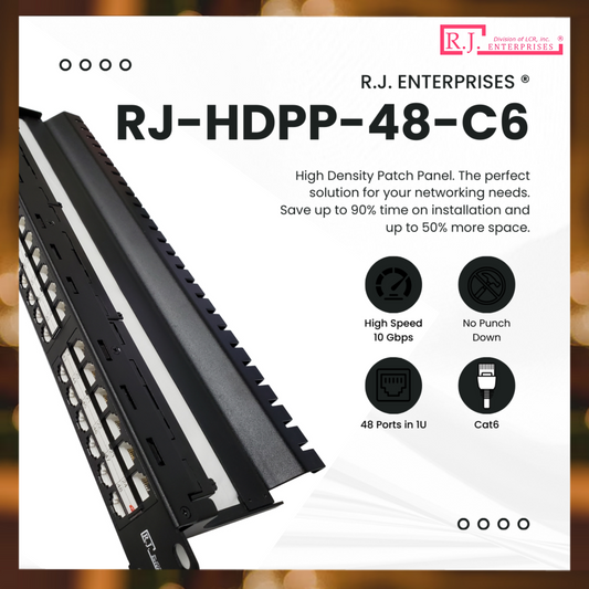 R.J. Enterprises® - HDPP-48-C6 - High Density Patch Panel, Tool-less, 48 Port, 1U, Cat6