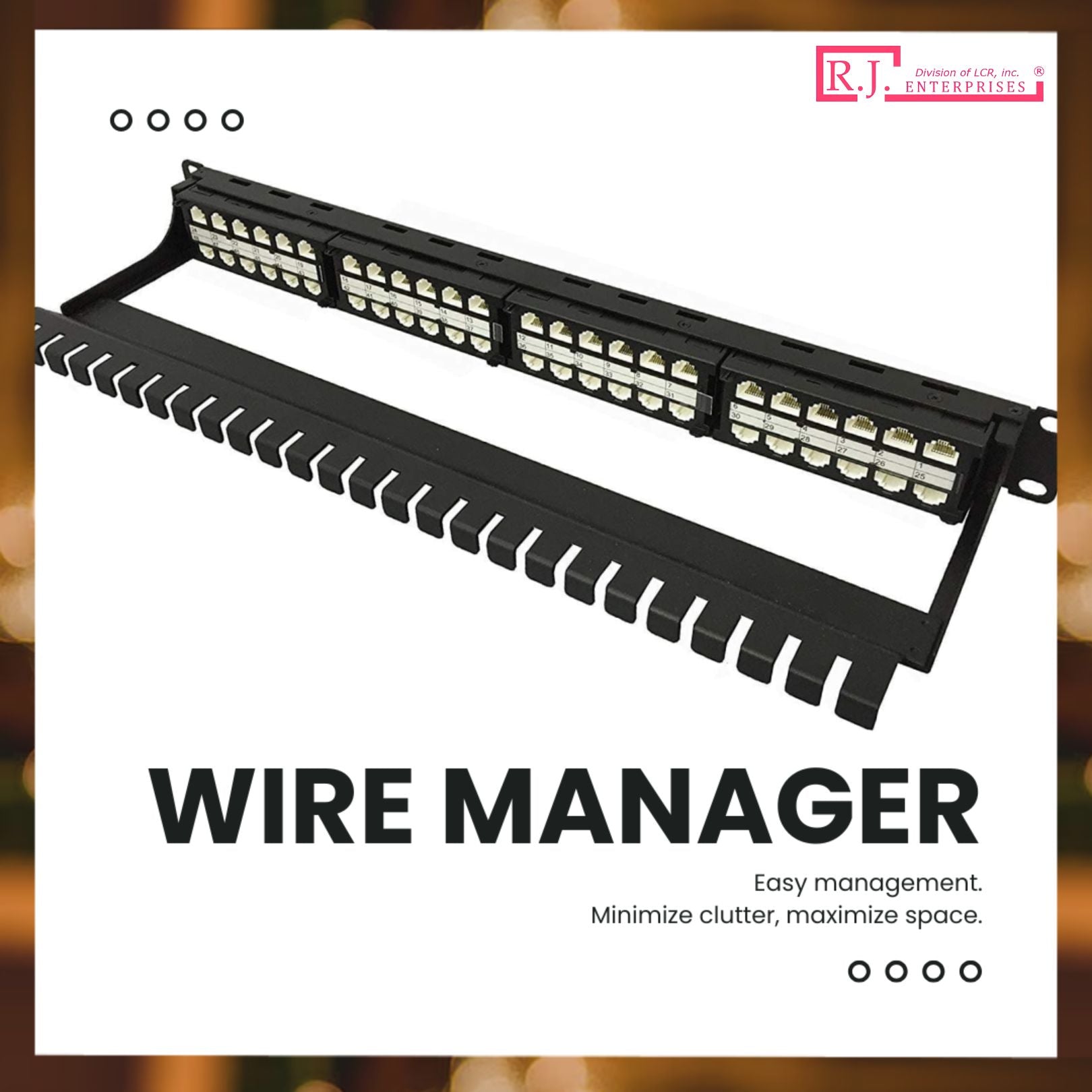 R.J. Enterprises® - HDPP-48-C6 - High Density Patch Panel, 48 Port, 1U, Cat6 - R.J. Enterprises
