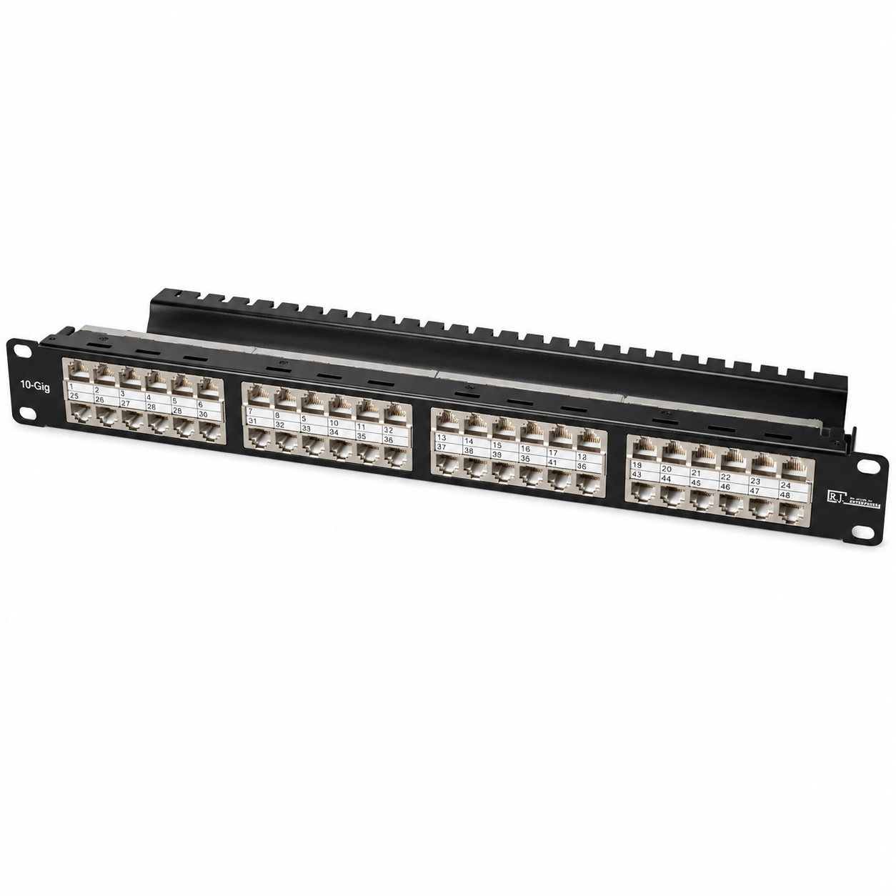 R.J. Enterprises® - HDPP-48S-C6 - Shielded High Density Patch Panel, 48 Port, 1U, Cat6 - R.J. Enterprises