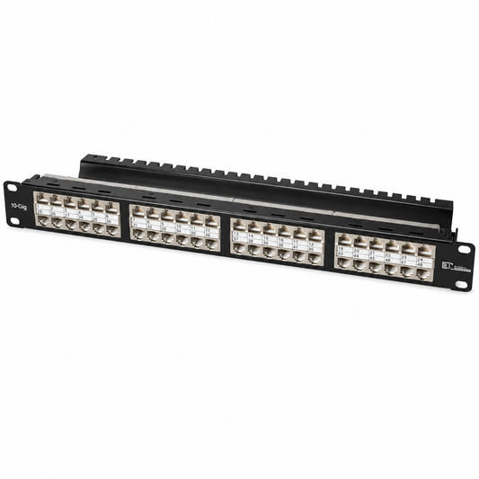 R.J. Enterprises® - HDPP-48S-C6A - Shielded High Density Patch Panel, Tool-less, 48 Port, 1U, Cat6A