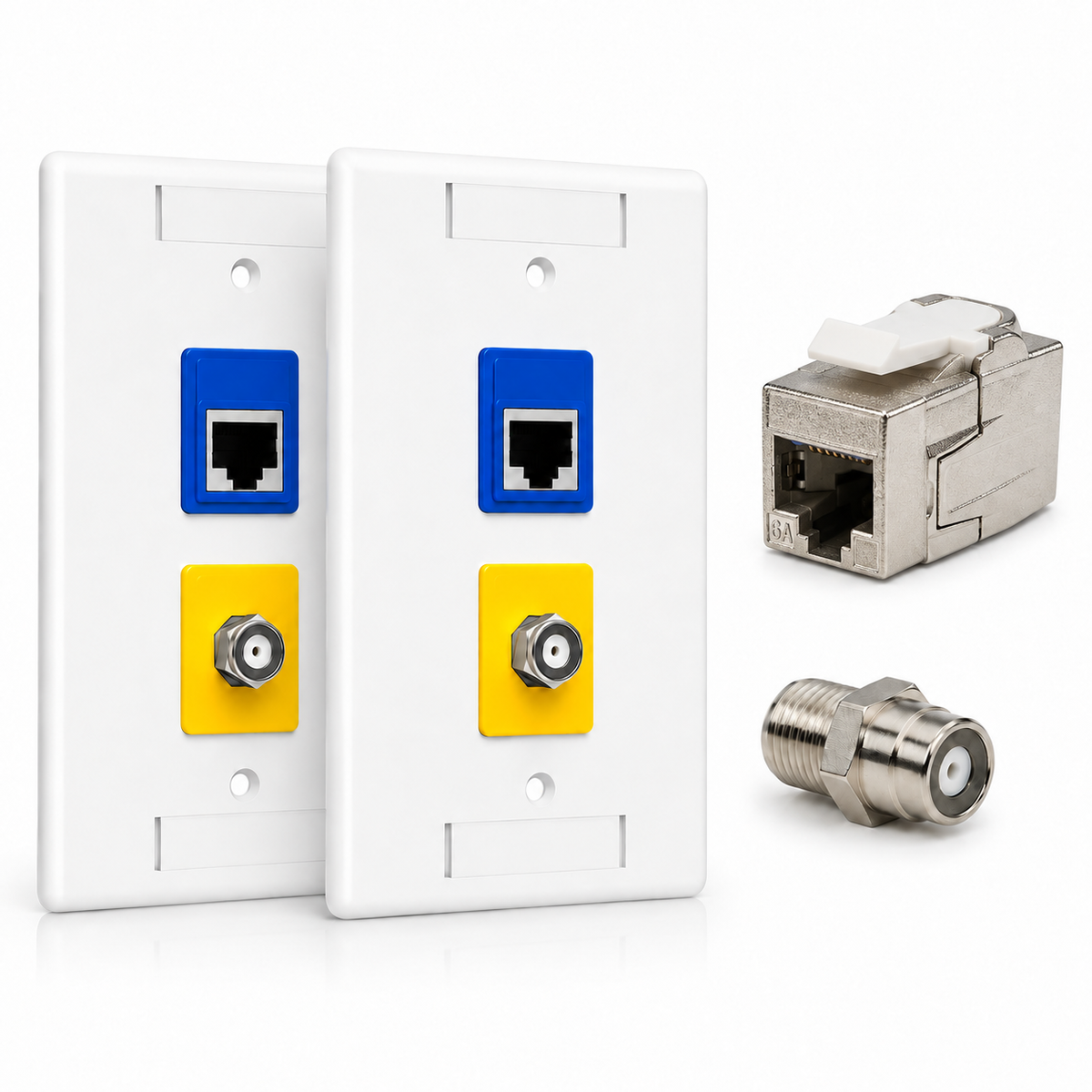 RJ45 Coupler + Coax Wall Plate Bundle - Cat6A Shielded Ethernet + F-Type | RJ-EC-03