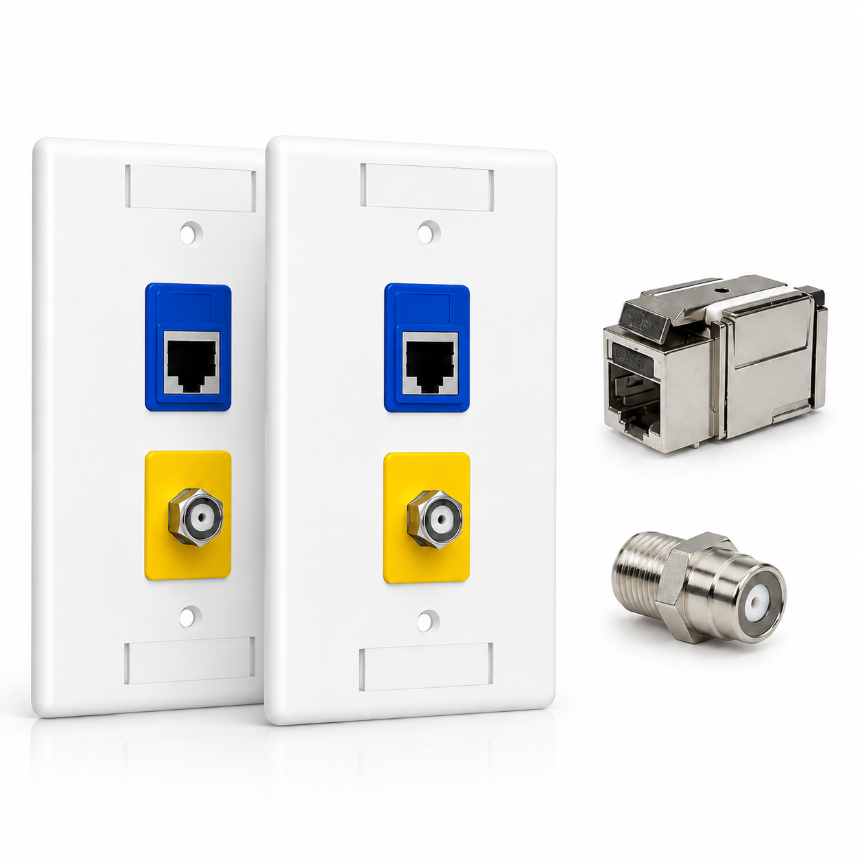RJ45 Keystone Jack + Coax Wall Plate Bundle - Cat6A Shielded 10Gbps + F-Type | RJ-EC-02 - R.J. Enterprises