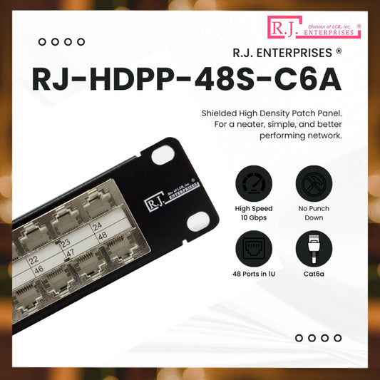 R.J. Enterprises® - HDPP-48S-C6A - Shielded High Density Patch Panel, Tool-less, 48 Port, 1U, Cat6A