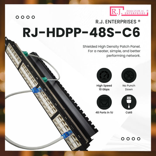 R.J. Enterprises® - HDPP-48S-C6 - Shielded High Density Patch Panel, Tool-less, 48 Port, 1U, Cat6
