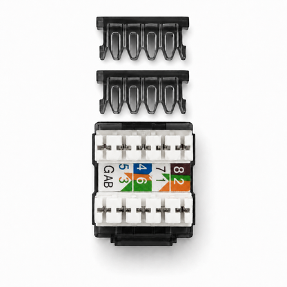 RJ45 Keystone Jack + Coax Wall Plate Bundle - Cat5e 180° Black Ethernet + F-Type | RJ-EC-08