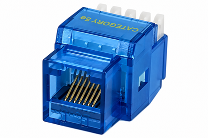 RJ45 Keystone Jack + Coax Wall Plate Bundle - Cat5e 180° Blue Ethernet + F-Type | RJ-EC-09