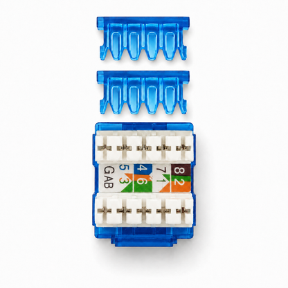 RJ45 Keystone Jack + Coax Wall Plate Bundle - Cat5e 180° Blue Ethernet + F-Type | RJ-EC-09