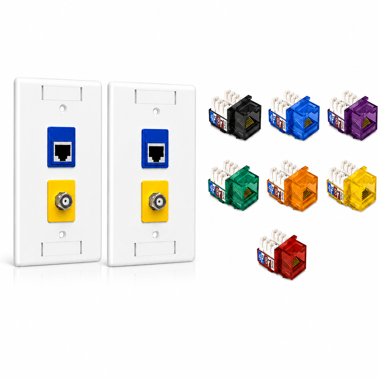 RJ45 Keystone Jack + Coax Wall Plate Bundle - Cat5e 90° Color Options | RJ-EC-15