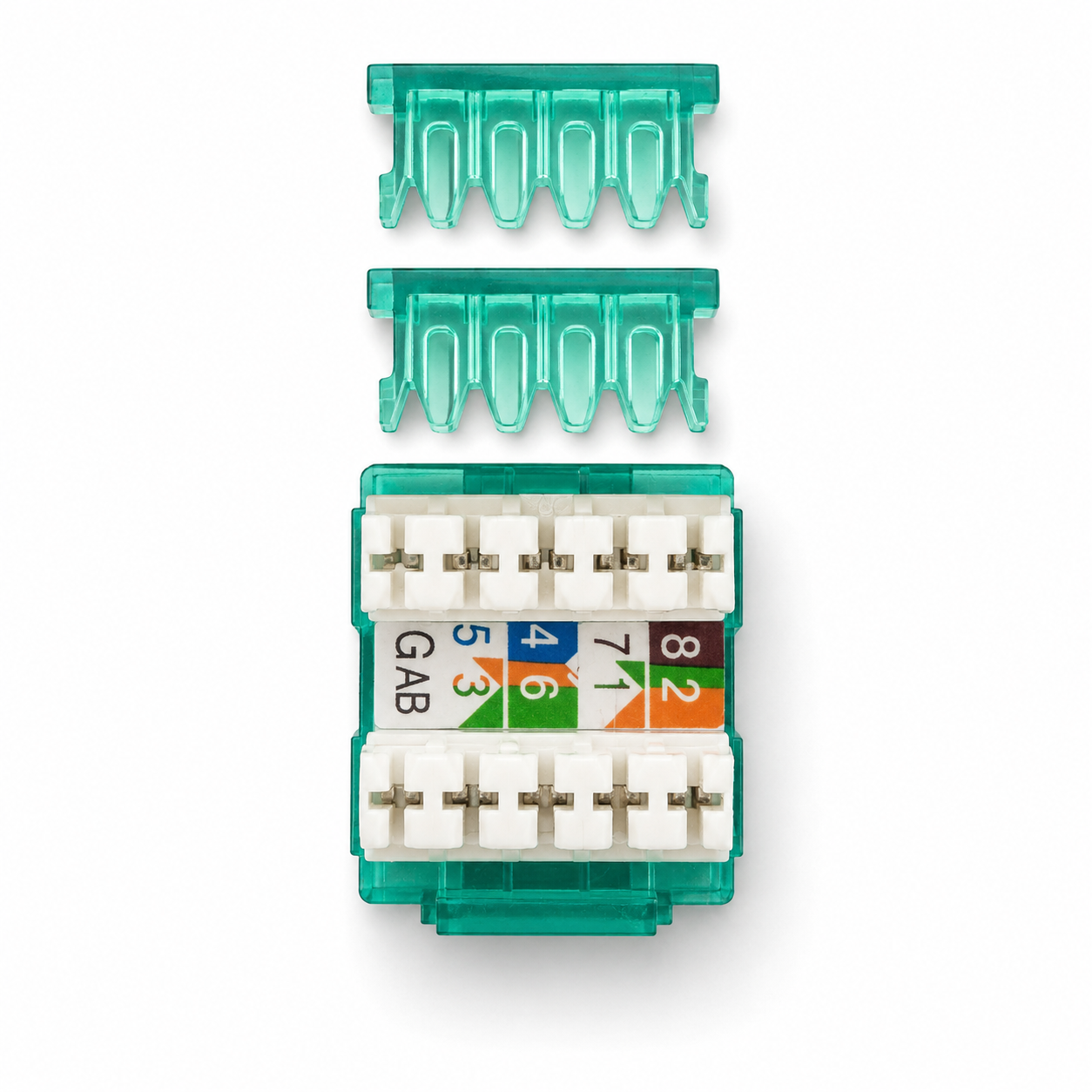 RJ45 Keystone Jack + Coax Wall Plate Bundle - Cat5e 180° Green Ethernet + F-Type | RJ-EC-10