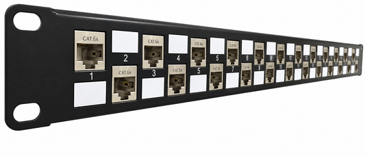 R.J. Enterprises - Cat6A Patch Panel (Special Design) 568A/B (24 Port) - with Individual Fully Shielded Keystone Cat6A Jacks-Data Center- Telecom Room