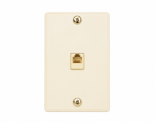 4-contact wall phone plate with integrated telephone jack