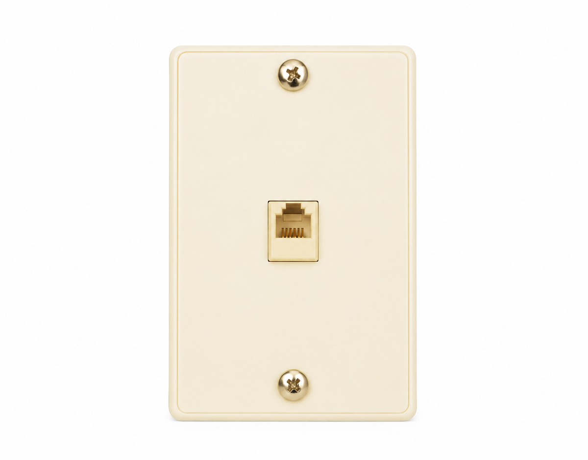 6-contact wall phone plate with integrated telephone jack