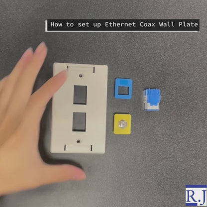 RJ45 Keystone Jack + Coax Wall Plate Bundle - Cat6A Blue Ethernet + F-Type | RJ-EC-01