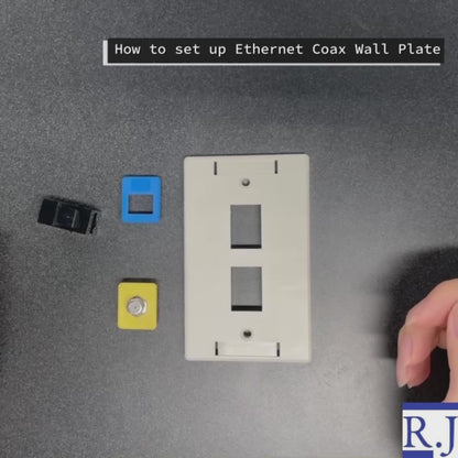 RJ45 Coupler + Coax Wall Plate Bundle - Cat6 Black Ethernet + F-Type | RJ-EC-06
