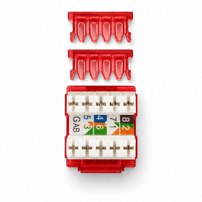 RJ45 Keystone Jack + Coax Wall Plate Bundle - Cat5e 180° Red Ethernet + F-Type | RJ-EC-12