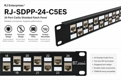 R.J. Enterprises® - SDPP-24-C5ES - Shielded Patch Panel, 24 Port, 1U, Cat5E