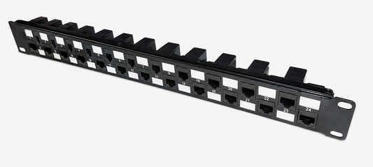 R.J. Enterprises - No Punch Down, Cat5E 24 Port Patch Panel (Special Design) 568A/B (Tool-Less,Feed Through, 24 Port) 1U