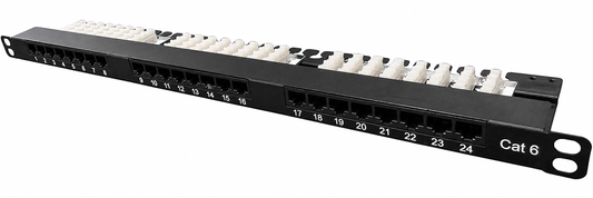 R.J. Enterprises - High Density CAT6 Half-U (0.5U) Patch Panel, 24 Port-110-Data Center- Telecom Room