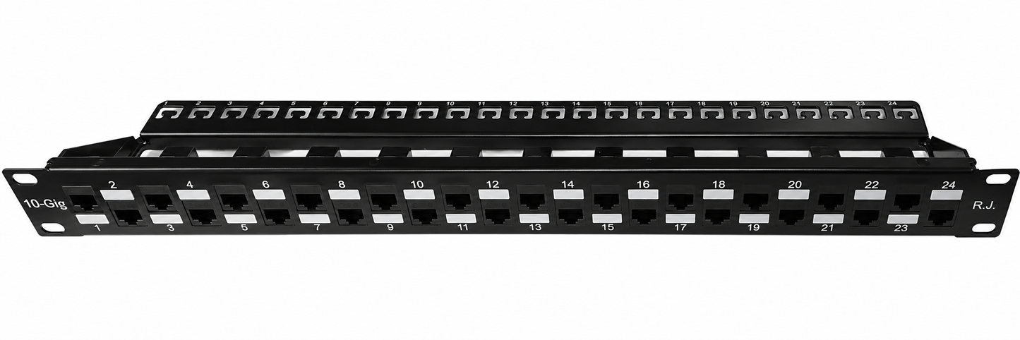 R.J. Enterprises - SDPP-24-C6 - No Punch Down, Cat6 24 Port Patch Panel (Special Design) 568A/B (Tool-Less, Feed Through, 24 Port) 1U-Data Center- Telecom Room