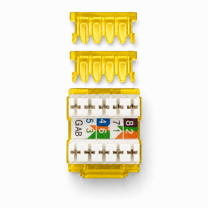 RJ45 Keystone Jack + Coax Wall Plate Bundle - Cat5e 180° Yellow Ethernet + F-Type | RJ-EC-14