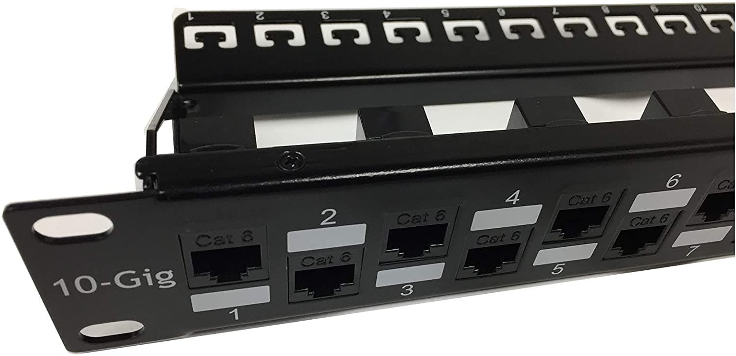 R.J. Enterprises - SDPP-24-C6 - No Punch Down, Cat6 24 Port Patch Panel (Special Design) 568A/B (Tool-Less, Feed-Through, 24 Port) 1U -Data Center & Telecom Room