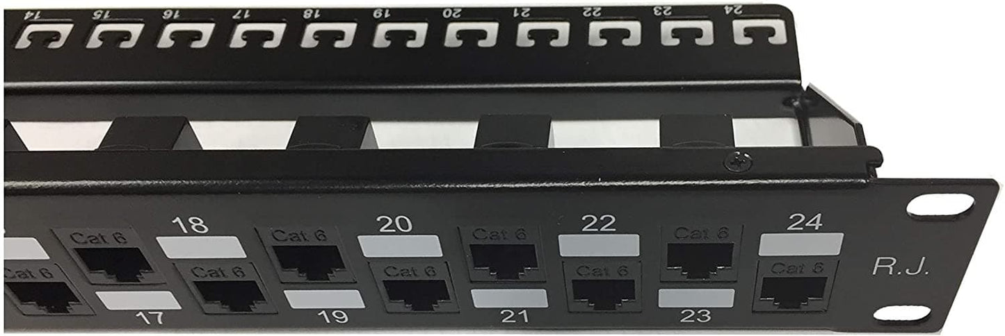 R.J. Enterprises - SDPP-24-C6 - No Punch Down, Cat6 24 Port Patch Panel (Special Design) 568A/B (Tool-Less, Feed-Through, 24 Port) 1U -Data Center & Telecom Room