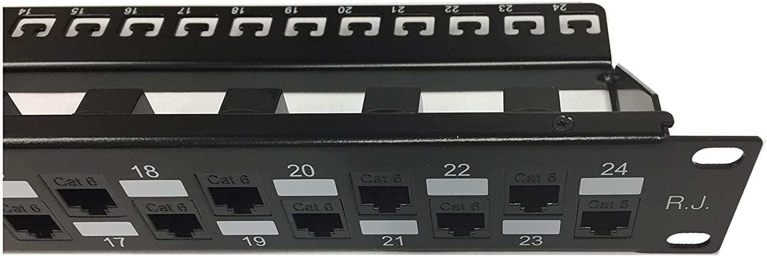 R.J. Enterprises - SDPP-24-C6 - No Punch Down, Cat6 24 Port Patch Panel (Special Design) 568A/B (Tool-Less, Feed-Through, 24 Port) 1U -Data Center & Telecom Room