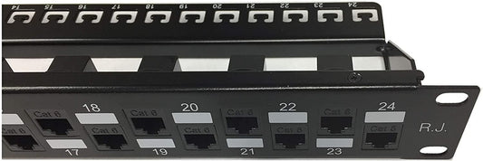 R.J. Enterprises - SDPP-24-C6 - No Punch Down, Cat6 24 Port Patch Panel (Special Design) 568A/B (Tool-Less, Feed-Through, 24 Port) 1U -Data Center & Telecom Room