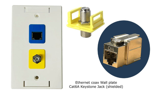 RJ-EC-02 Ethernet coax Wall Plate, Cat6A Shielded keystone Jack(5 per order) - R.J. Enterprises