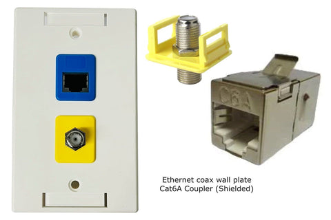 RJ-EC-03 Ethernet coax Wall Plate, Cat6A Shielded Coupler (5 per order) - R.J. Enterprises
