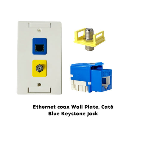 RJ-EC-04 Ethernet coax Wall Plate, Cat6 Blue Keystone Jack (5 per order) - R.J. Enterprises